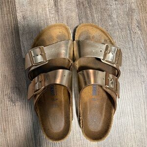 Birkenstock Metallic Bronze Double Strap Sandals